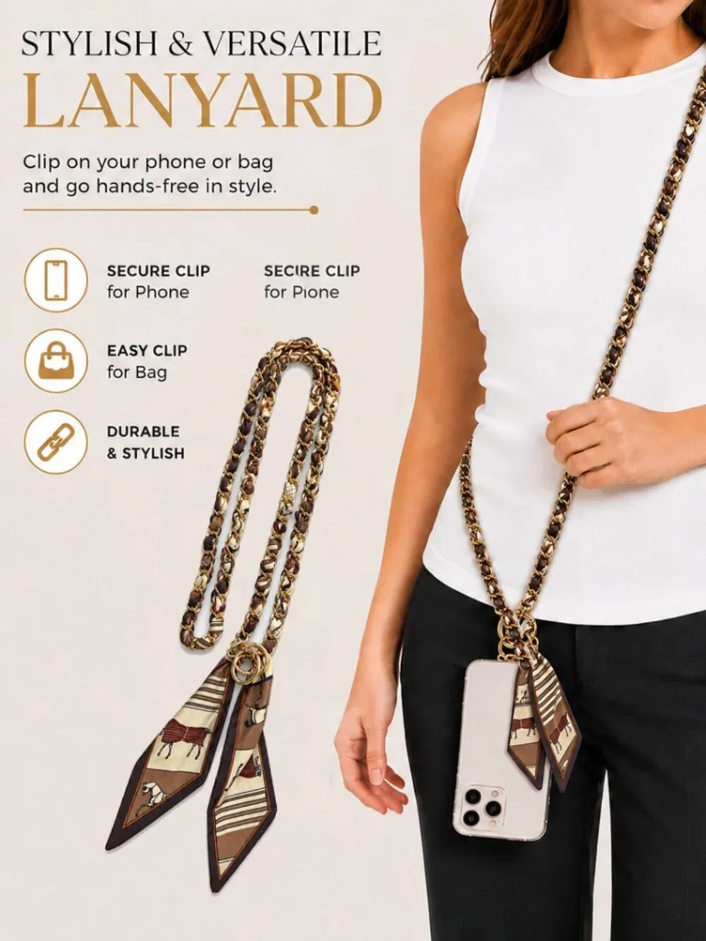 Ribbon Chain Phone Crossbody Lanyard with clear Tether Patch